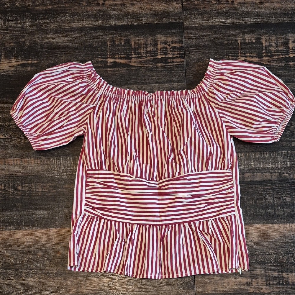 Mango Striped Off-Shoulder Blouse in Red and White
